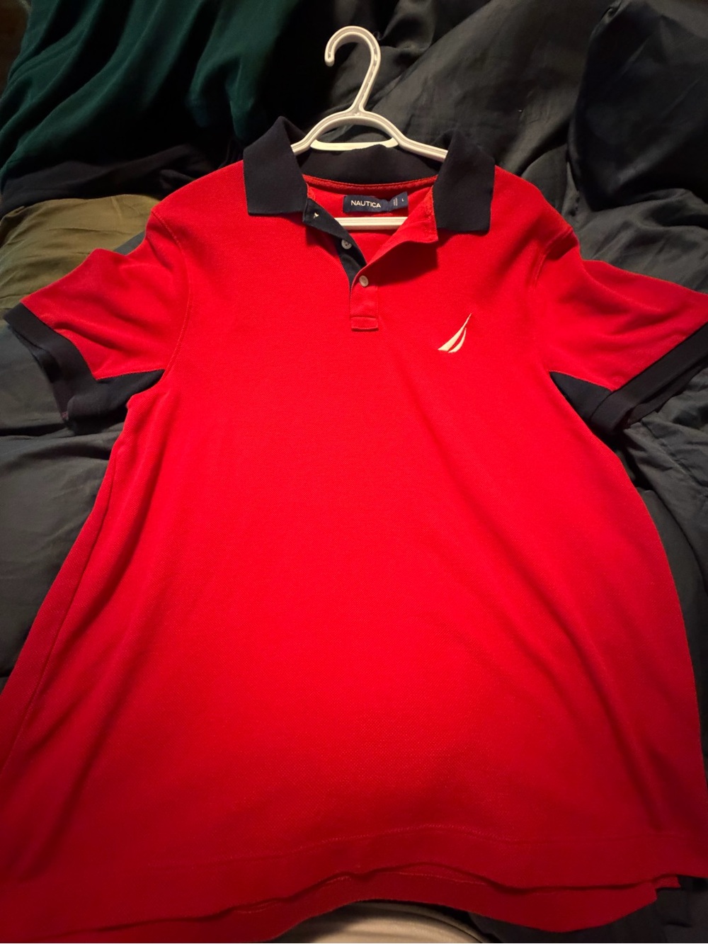 Nautica Red Polo with Navy Trim and Embroidered Sail Logo